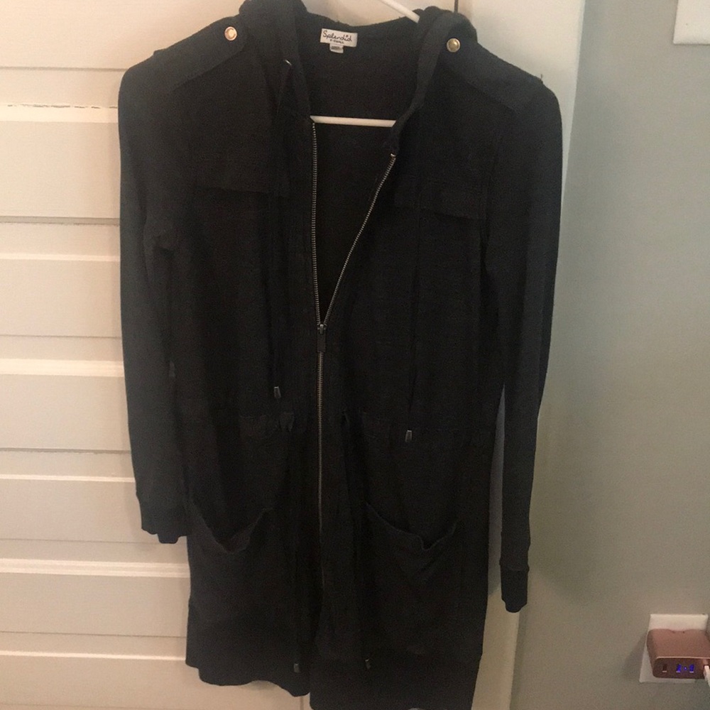 Splendid Gray/ Black Oversized Zip Up Sweatshirt